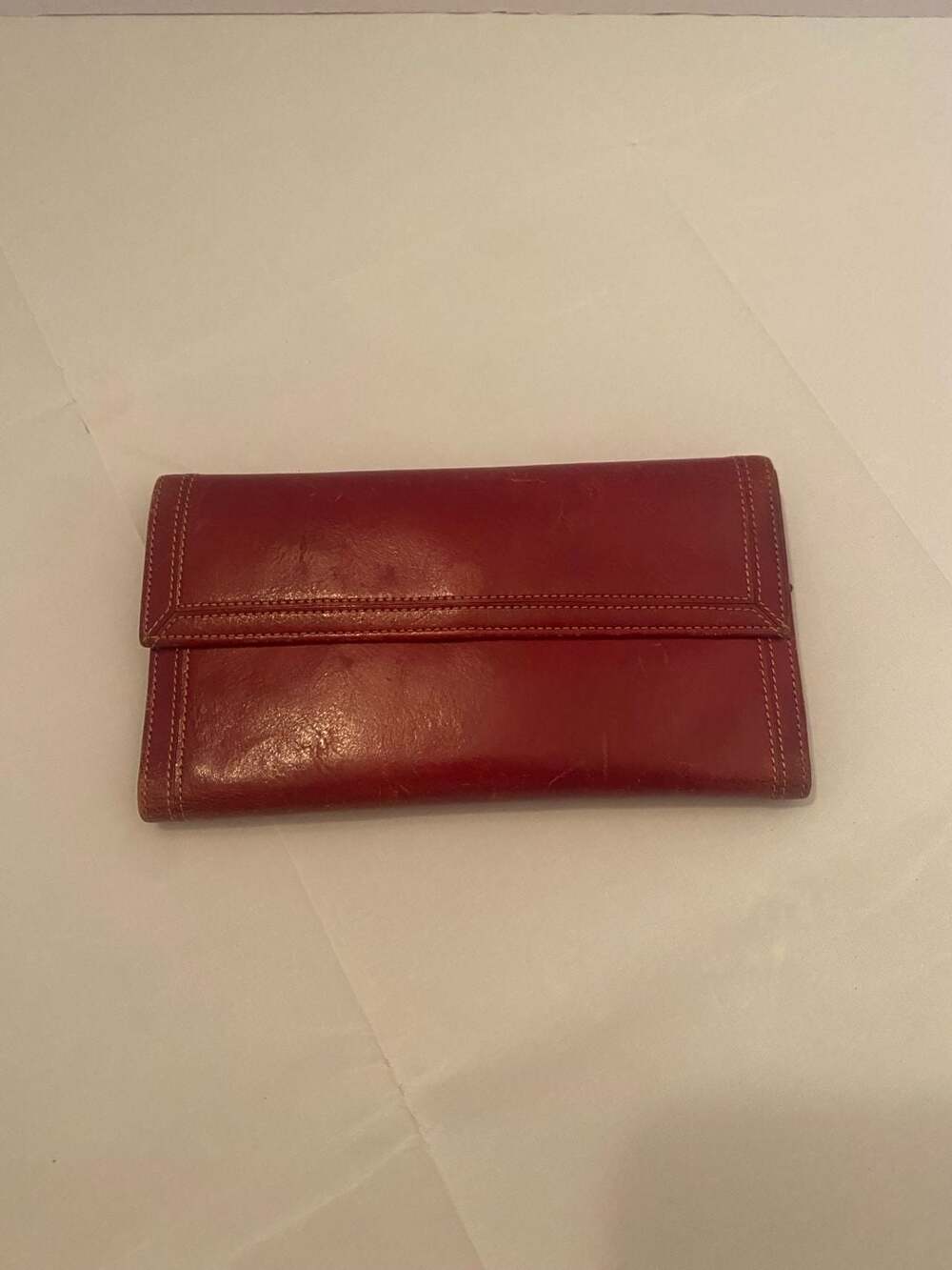 Tusk Red Leather Multi-Compartment Trifold Long Wallet with Removable Insert
